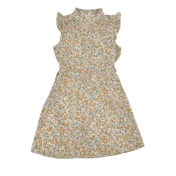 monteau Yellow Pink Floral Ruffle Sleeve Mini Dress Size Large Women’s - Picture 1 of 5